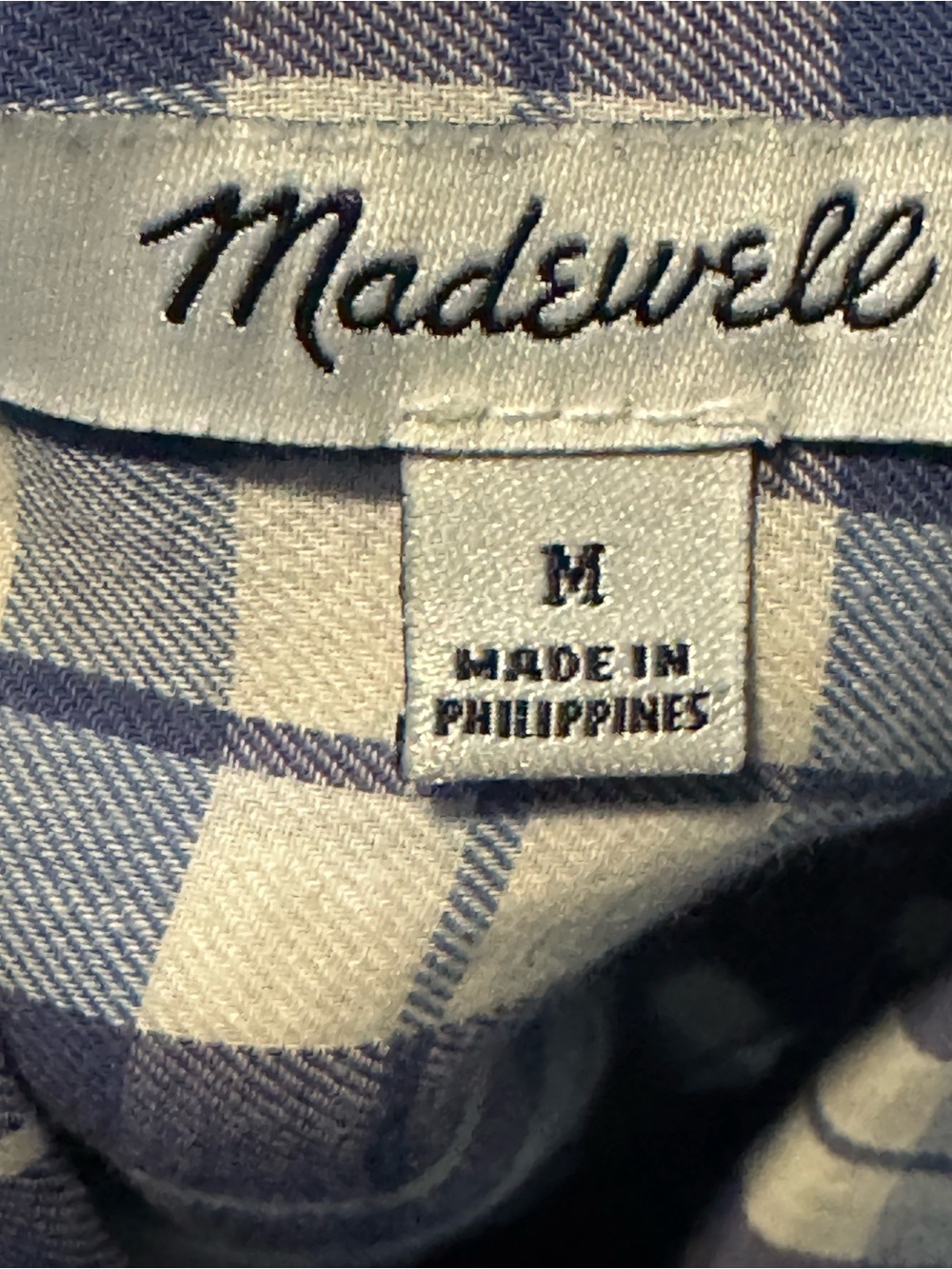 Women’s Blue and White MADEWELL Plaid Short-Sleeve Button-Up Shirt - Picture 3 of 3